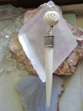 Natural White Bone Point Carved Rose Bead Pendant Necklace