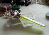 Silver Wolf Head Green Aura Quartz Crystal Pendant Necklace