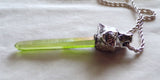 Silver Wolf Head Green Aura Quartz Crystal Pendant Necklace