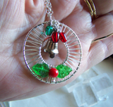 Silver Holly Christmas Lights Holiday Wreath Pendant