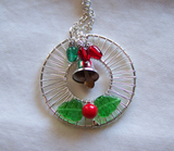 Silver Holly Christmas Lights Holiday Wreath Pendant