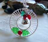 Silver Holly Christmas Lights Holiday Wreath Pendant